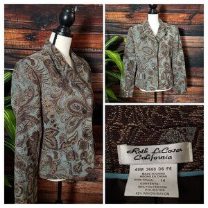 Roth LeCover 14 Woven Tapestry Blazer Jacket Turquoise Brown Vintage